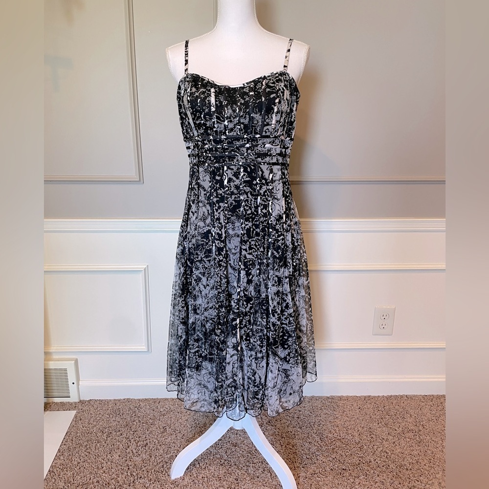 JS Collections 12 dress Fit Flare Tulle Cocktail Midi Black White Nordstrom's